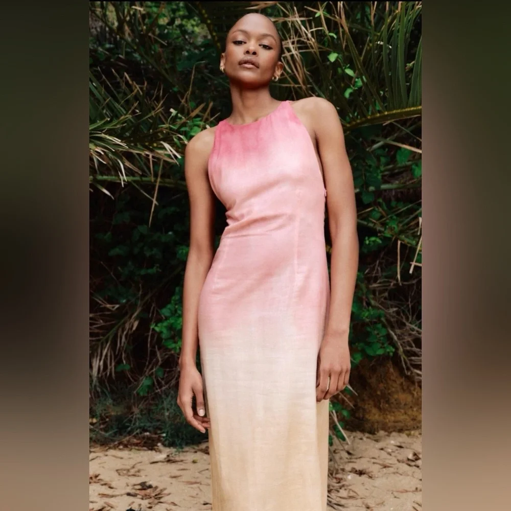 Zara Linen Blend Tie Dye Midi Dress Resort Beachy Summer, size XS - Picture 3 of 11